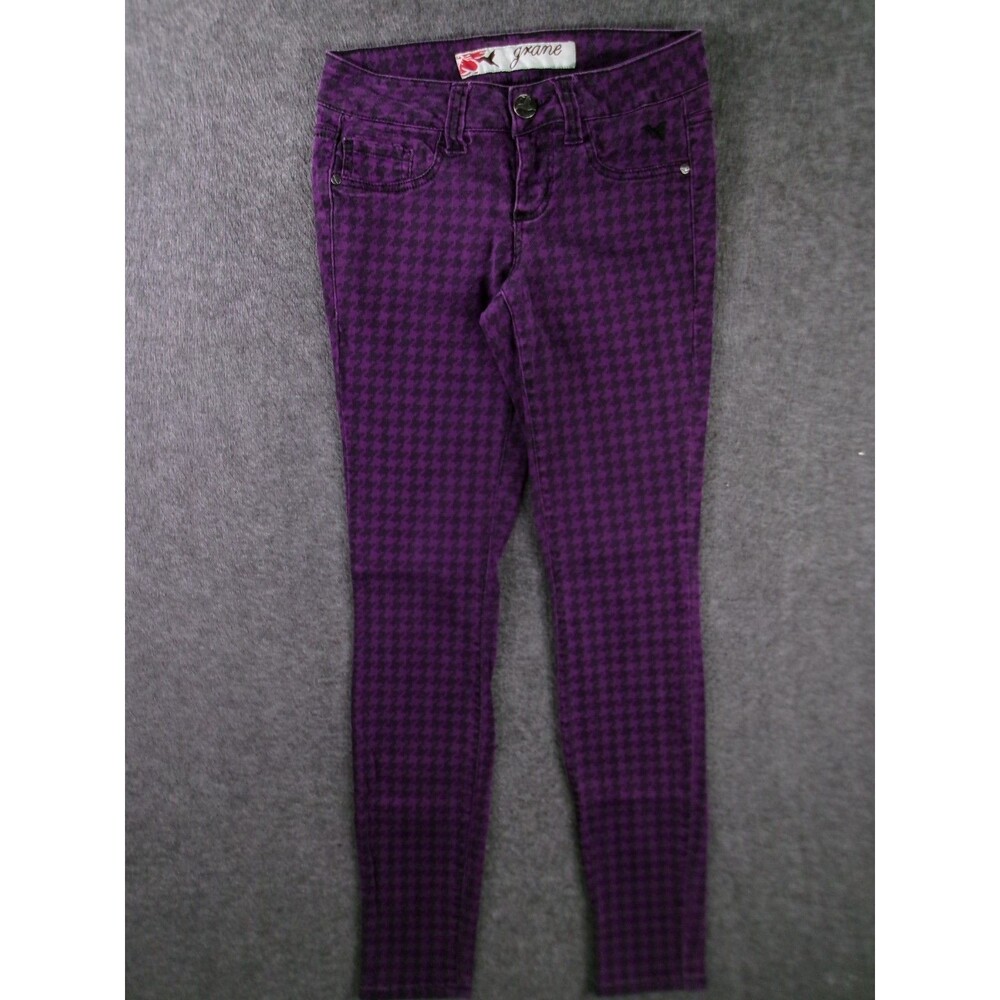 Grane Jeans Womens Juniors 1 Purple Houndstooth Preppy Skinny Leg Everyday